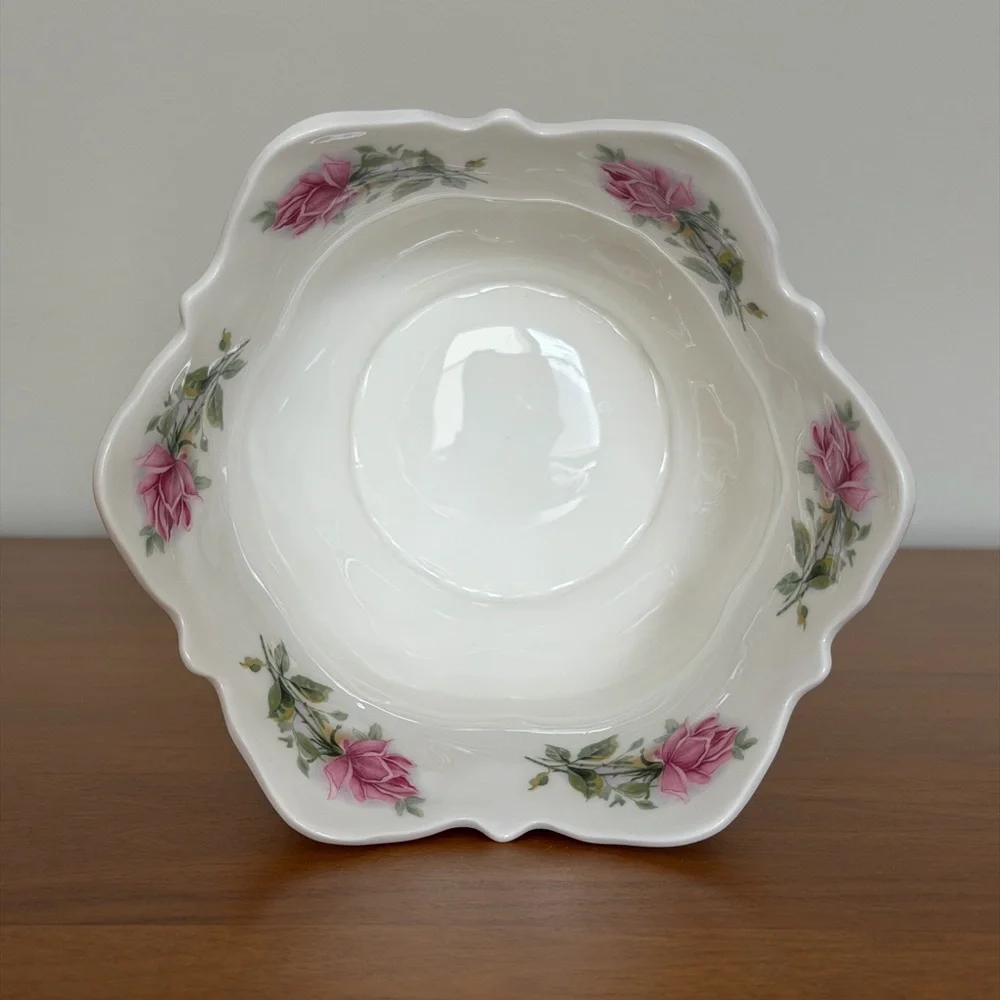 Vintage Royal Castle Fine Bone China Porcelain Vase - Lace Trim With Pink Roses